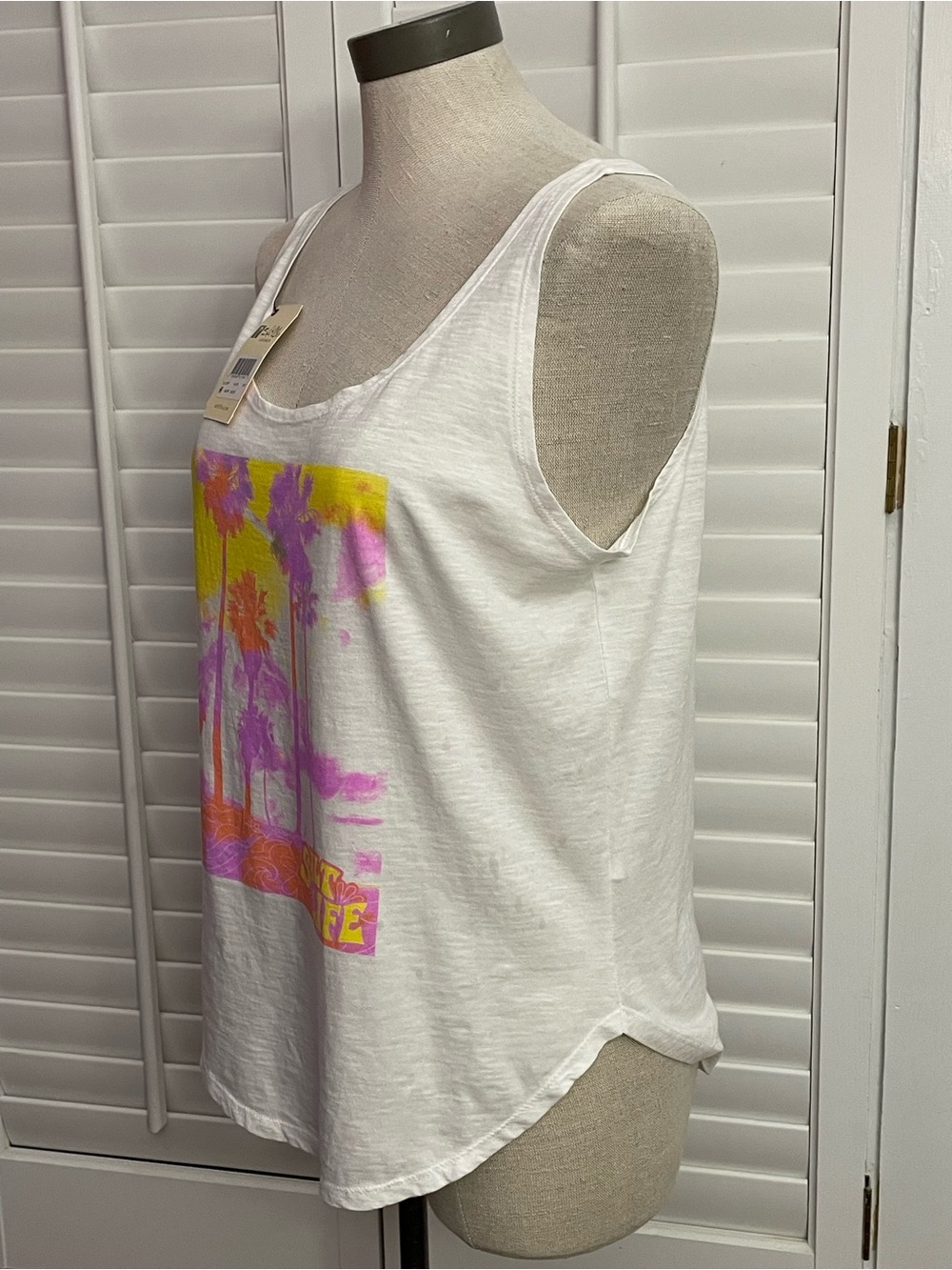 Salt Life White Tank with Pink & Yellow Palm Graphic - Picture 2 of 6